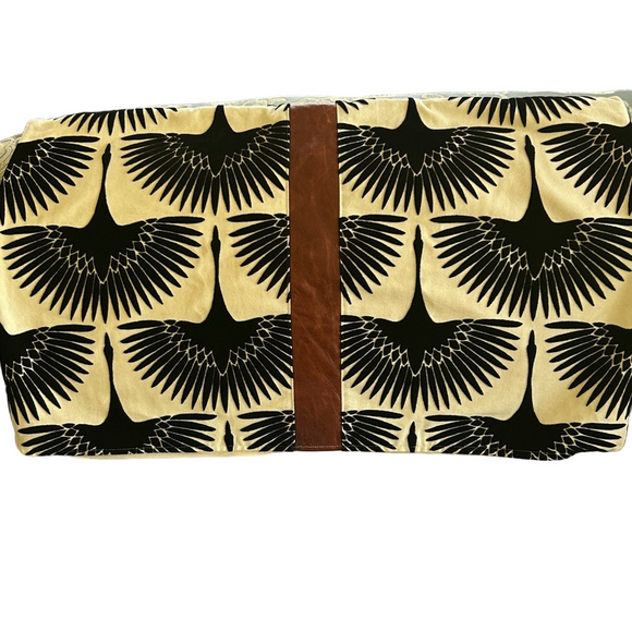 Birds in Flight Cranes Black Natural XL Lumbar Pillow Cover Velvet Linen Leather